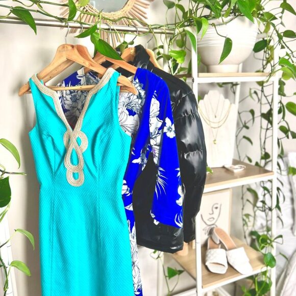 Lilly Pulitzer- Shift Dress- Teal & Gold - Size 00 - Like New - Picture 5 of 6
